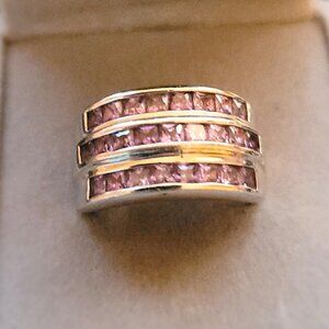 Premier Designs Majesty Purple Crystal CZ 3 Row Silver Plated Size 7. Ring